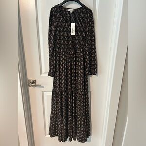 Molly Bracken Black Maxi Dress with Rust Paisley Print